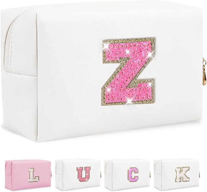 Initial letter patch makeup bag,