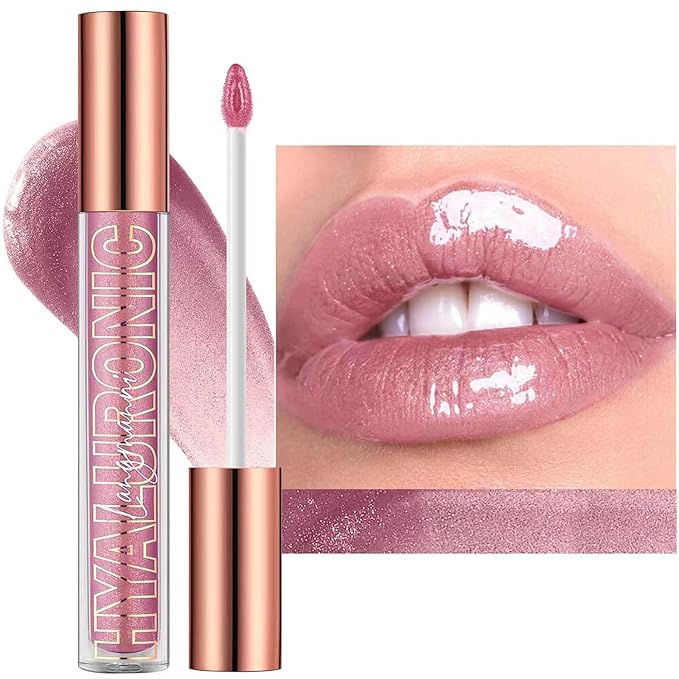 Pink Lip Gloss Makeup Plumping Glitter Lip Gloss for Girls Women Lip Plumping Tinted Lipgloss High Pigment Plumper Long Lasting Moisturizing Lip Gloss Oil Shimmer Sparkly Natural Lipstick(03#)