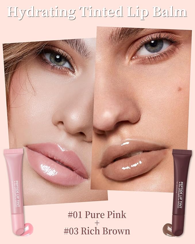 Tinted Lip Balm-2Pcs Pink Brown Peptide Gloss,Thanksgiving