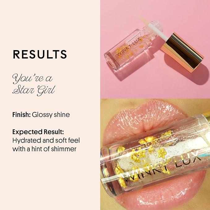 Winky Lux In The Stars Lip Oil, Non Sticky Lip Gloss Oil, Juicy Glossy Lip Balm, Vegan Hydrating Lip Oil with Jojoba Oil, Clear