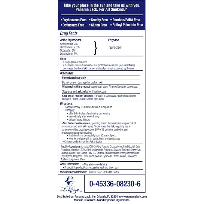 Panama Jack Sport Sunscreen Lotion - Non-Greasy,