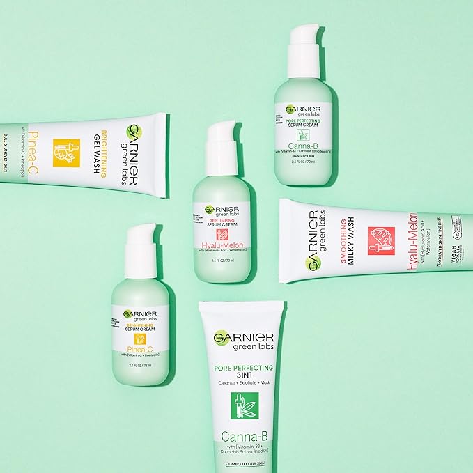 Garnier SkinActive Green Labs Hyalu-Melon Smoothing Milky Washable Cleanser with Hyaluronic Acid + Watermelon for Dehydrated Skin, Fine Lines, 2 Count (Packaging May Vary)