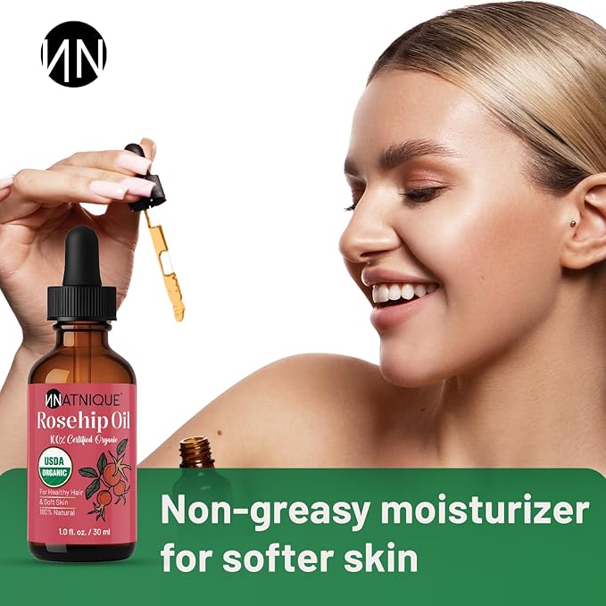 Rosehip Seed Oil Organic 1oz, USDA Certified, 100% Pure Rosehip Oil for Face, Hair & Skin. Cold Pressed Natural Moisturizer for Hair, Skin Scalp & Nails. Ideal to use for Gua Sha Massage.