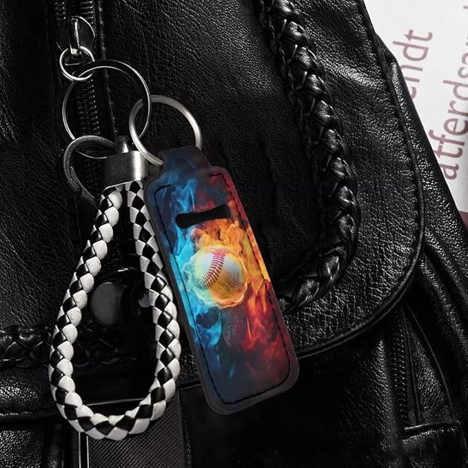 Horeset Burning Football Novelty Chapstick Holder Keychain Slim Burning