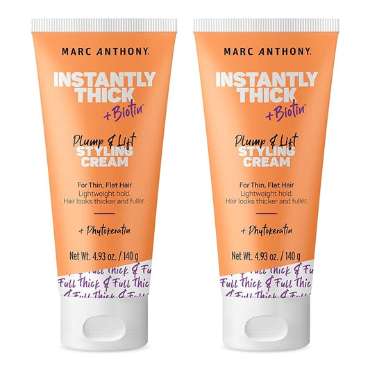 Marc Anthony Instantly Thick Styling Hair Cream (2-Pack) - Vitamin E & Biotin for Thicker, Fuller Hair with Lightweight Hold - Volumizing Product for Thin, Flat Hair