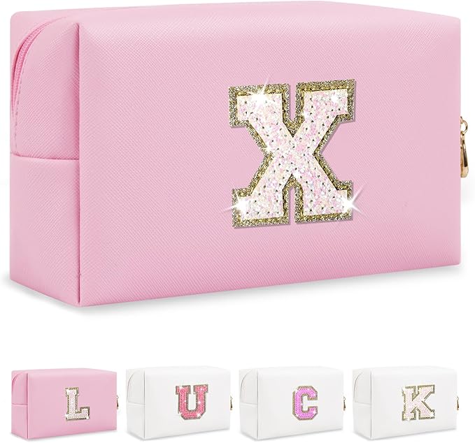 Initial letter patch makeup bag,