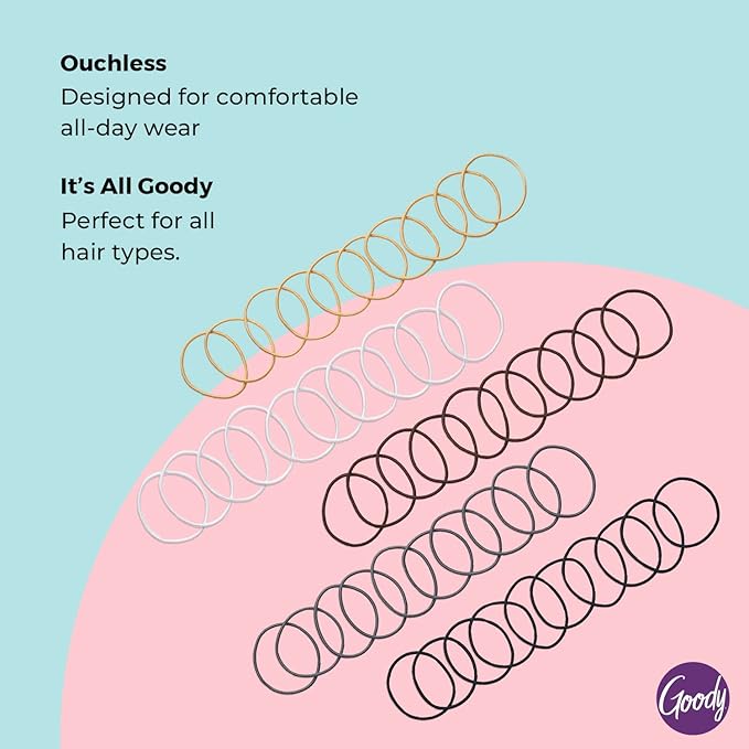 Goody Ouchless 50 Count Neutral Hair Ties and 60 Count Kids Brights or Pastels Hair Ties
