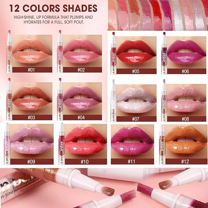 2 in 1 Nude Purple Shimmer lip gloss Lip Plumper Gloss Tinted Glitter Lipgloss Lipstick Moisturizing High Shine And Vegan Plumping Lip Gloss For Women Girls Long-Lasting Dry Lip Care base best(09 #)