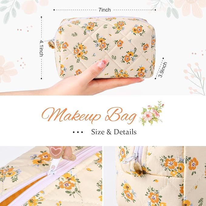 Soidram floral makeup bag quilted