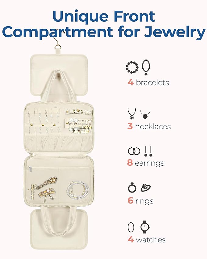 BAGSMART Travel Toiletry Bag with Jewelry Organizer, Hanging Travel Bag for Toiletries, Puffy Makeup Cosmetic Bag Organizer, Carry-on Travel Accessories Essentials, Purple-L