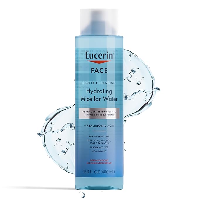 Eucerin Face Gentle Cleansing Hydrating Micellar Water, Face Cleanser and Makeup Remover with Hyaluronic Acid, 13.5 Fl Oz Bottle