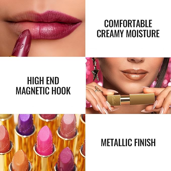 Oulac Burgundy Lipstick for Women with Metallic 3D Shine Lightweight Hydrating Formula, High Impact Lip Color, Vegan Beauty, Full Coverage Lip Makeup, Christmas Gifts for Women, Love Particle(03)