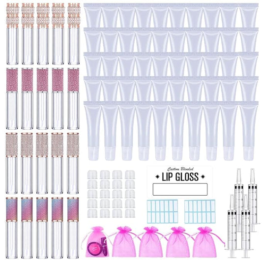AMORIX 5ml Lip Gloss Wand Tubes and 10ml Squeeze Tubes Bundle