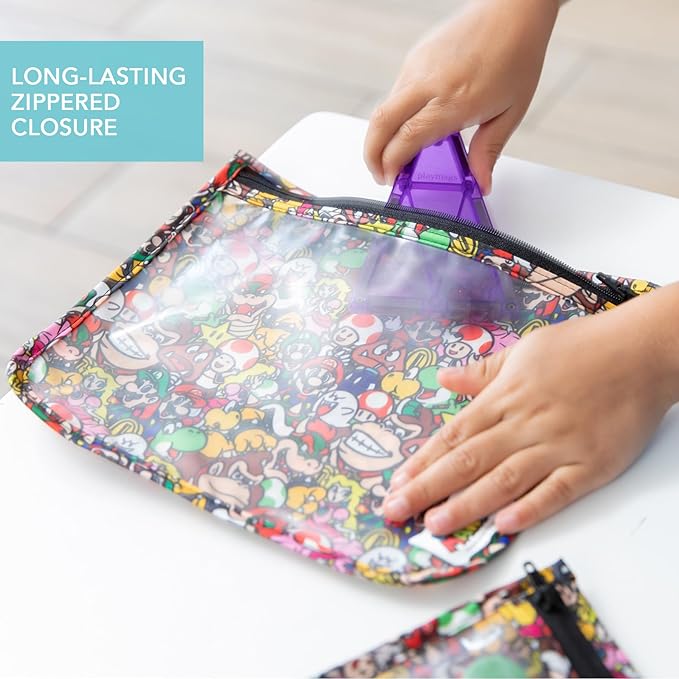 Bumkins Travel Bag, Toiletry, TSA Approved Pouch, Zip Bag, Quart Size Airline Compliant, Clear-Sided, Baby, Diaper Bag Organization, Makeup, Accessories, Packing, Set of 3 Sizes, Nintendo Super Mario