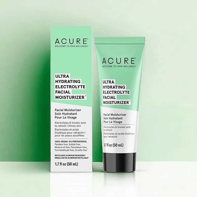 Acure Ultra Hydrating Electrolyte Facial Moisturizer | 100% Vegan | For Dry Skin | With Plant Squalane & Prickly Pear For Intense Moisture | Easily Absorbed 1.7 Fluid Ounce (Pack of 1)