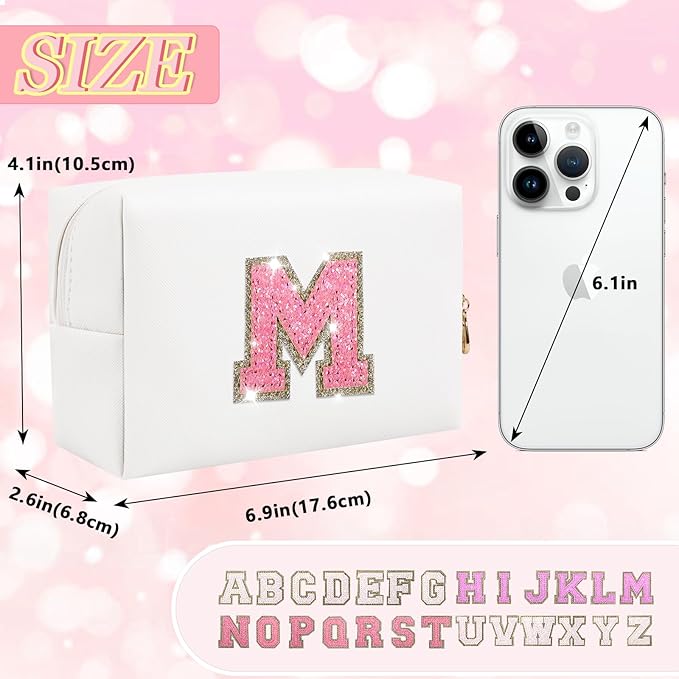 Initial letter patch makeup bag,