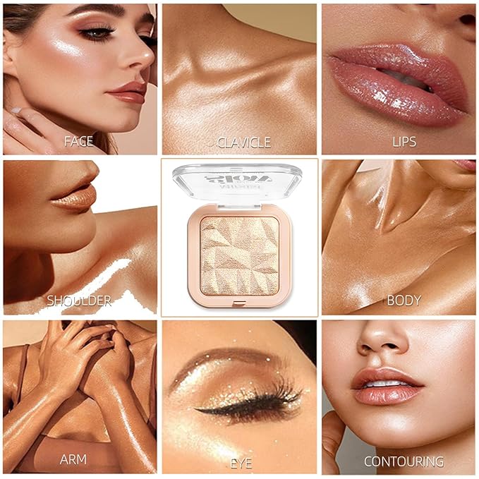 4 Colors Diamond Shimmering Powder, High Glossy Face Highlighter Eyeshadow