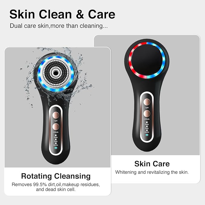 Face Scrubber Exfoliator,Facial Cleansing Brushes Rechargeable IPX7 Waterproof with 5 Brush Heads,Electric Face Spin Brush for Exfoliating, Massaging and Deep Cleansing (Black+Gold)