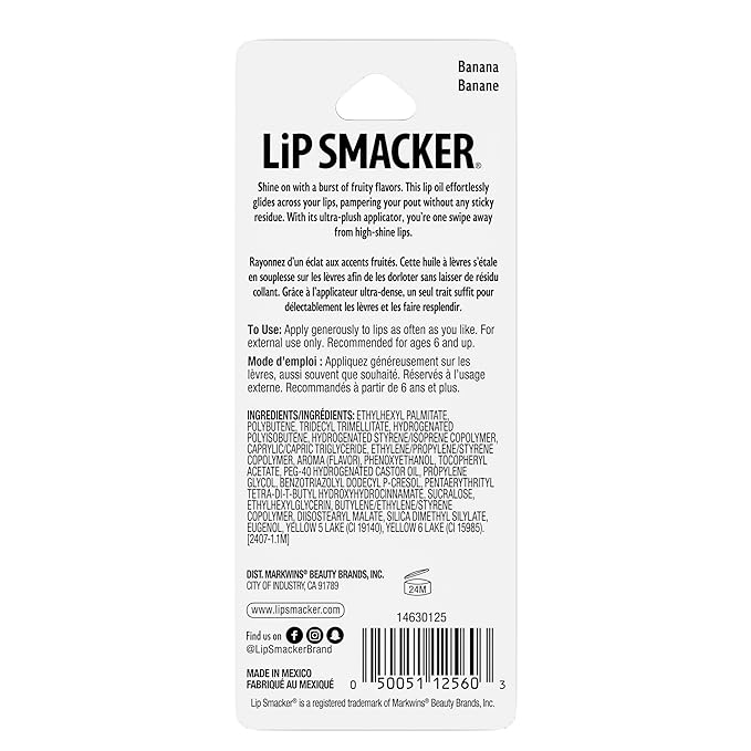 Lip Smacker Fruit Glaze Lip Oil, Ultra-Hydrating & Moisturizing with High-Shine Finish, Plush Applicator for Effortless Glide, Delicious Non-Sticky Flavor - Banana