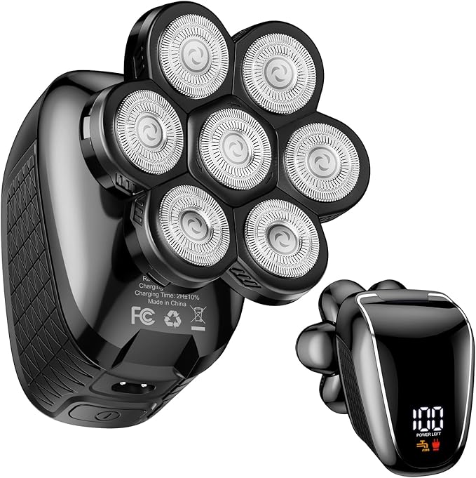 Head Shaver 7D, Wyklaus Head Shavers for Bald Men, Head Electric Razor with Nose Hair Trimmer, Waterproof Wet Dry Mens Grooming Kit, Anti-Pinch (Black)