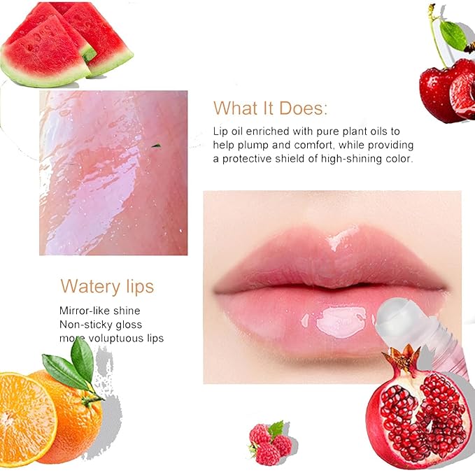 6PCS Roll On Lip Gloss Set, Fruity Flavors Moisturizing Lip Oil,Kids Lip care,Transparent Plumping Lip Gloss,Kid Friendly, Party Gift