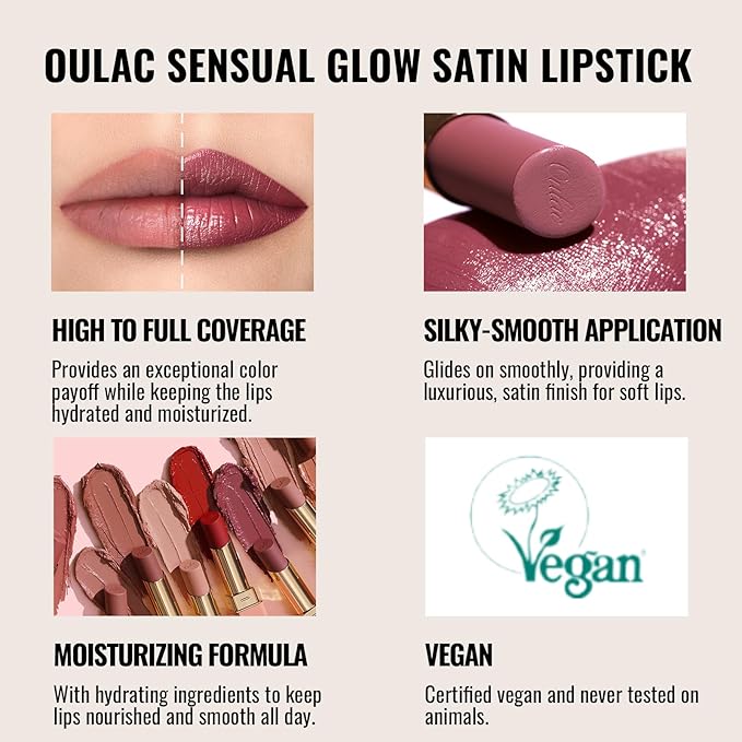 Oulac Satin Lipsticks for Women Set - Matte Lipstick, Full Coverage Lip Color, Satin Matte Finish, Cream Texture, Hydrating, Infused with Hyaluronic Acid, 4g*2 SG02+SG09