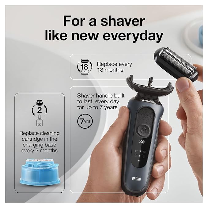 Braun Series 6 6075cc Electric Shaver with SmartCare Center and Precision Trimmer, Wet & Dry, Rechargeable, Cordless Foil Shaver, Black