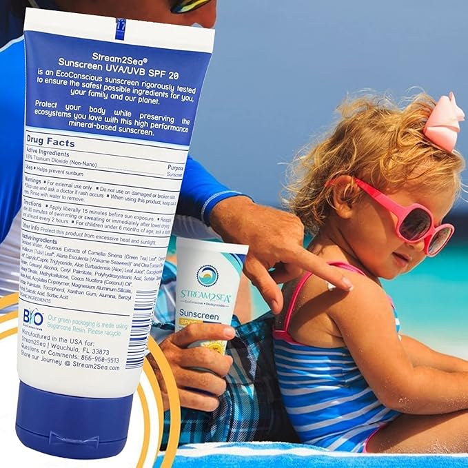STREAM 2 SEA SPF 20 Mineral Sunscreen Biodegradable and Reef Safe Sunscreen, 3 Fl oz Paraben Free Non Greasy and Moisturizing Mineral Sunscreen For Face and Body Protection Against UVA and UVB