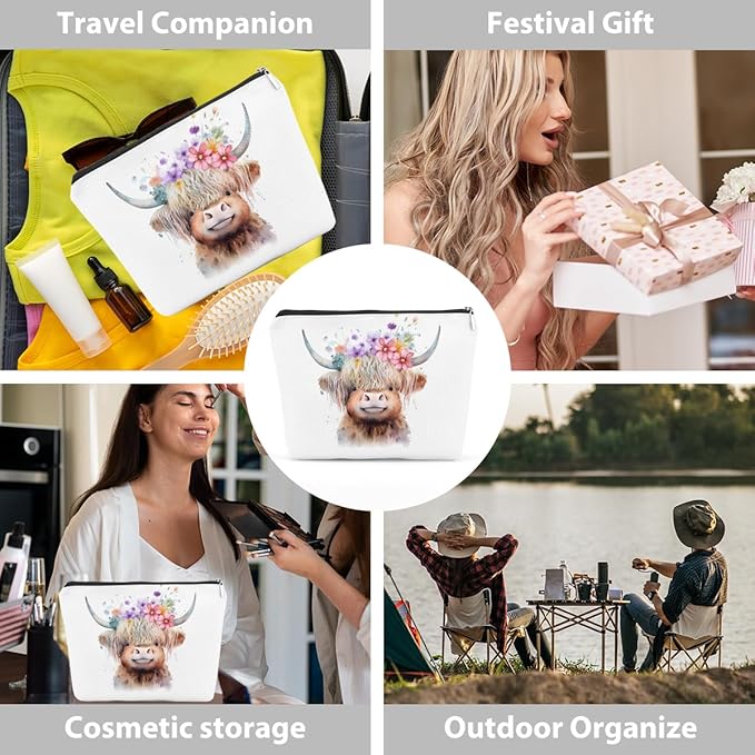 Western cosmetic bag highland cow