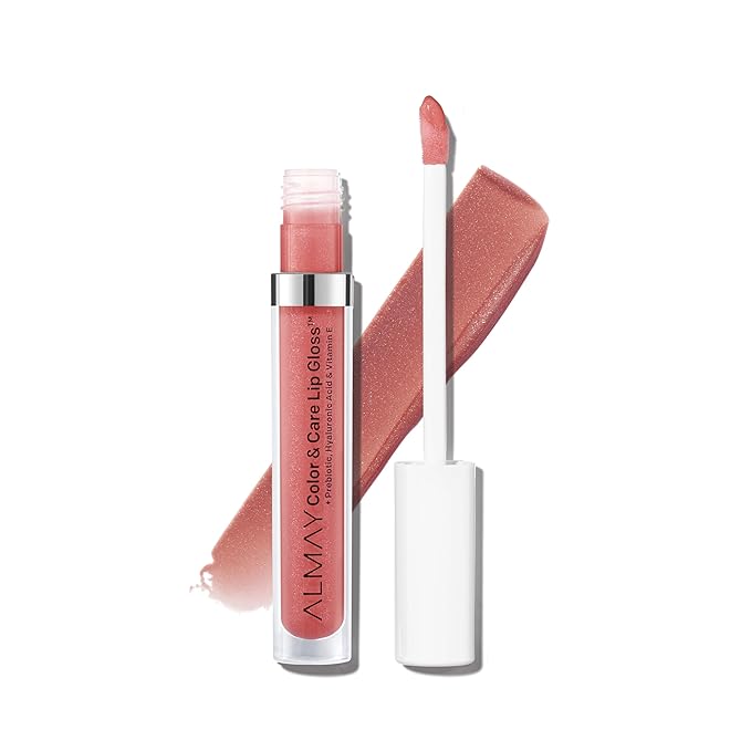 Almay Color & Care Hydrating Lip Gloss, Soft Natural Hues, Prebiotic Complex, Hyaluronic Filling-Sphere Technology, 200 Rose Glow, 0.1 Fl Oz