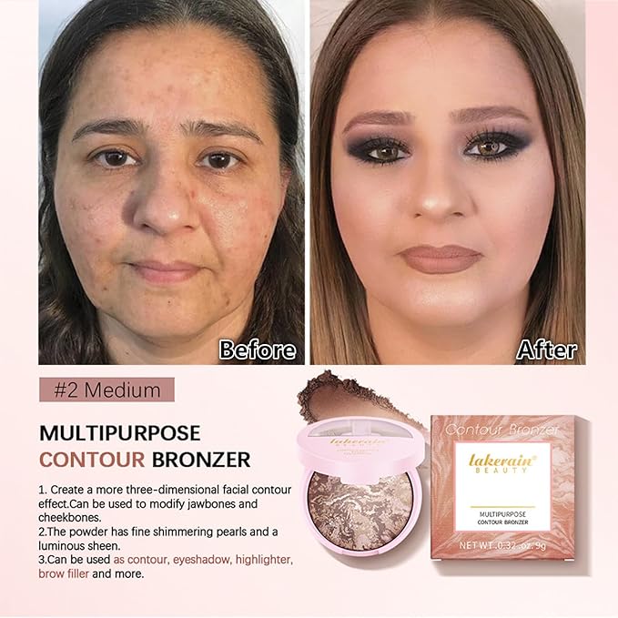 Go Ho Baked Bronzer Powder Makeup,Blush Glow Balance,Color Finish,04 Medium