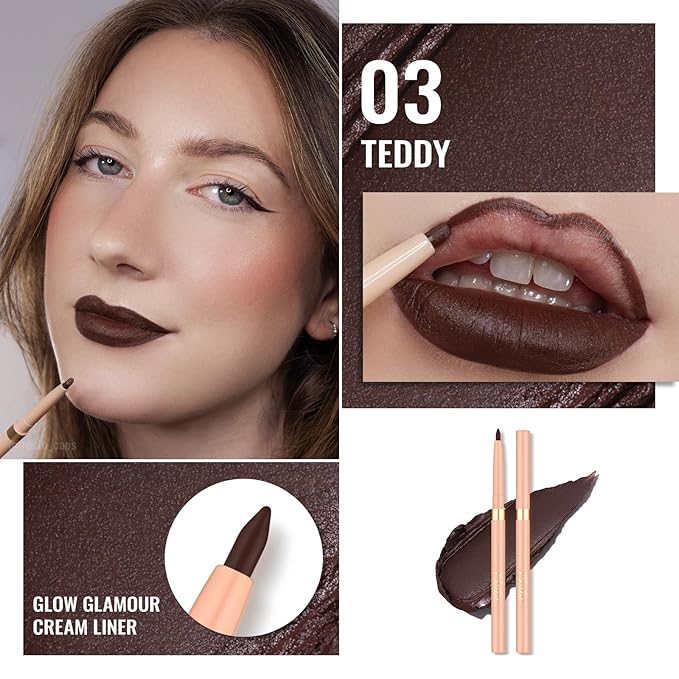 Oulac Waterproof Lipliner Pencil Set - Smooth and Creamy, Retractable Lip Makeup for Precision Application, Vegan & Cruelty-Free, 03 Teddy+06 Body Talk+LL03 Naked Liner
