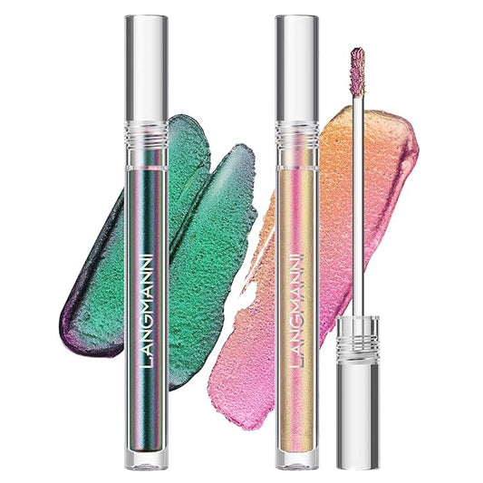Jolilab Metallic Liquid Chameleon Eyeshadow, Multi-Dimensional Eye Looks, Long-lasting Holographic Glitter Multichrome Eyeshadows Makeup (#Peacock+#GX002)