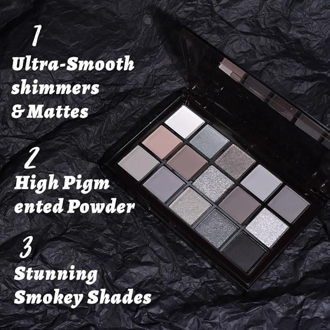 15 Colors Black Gray Silver Matte Shimmer Eyeshadow