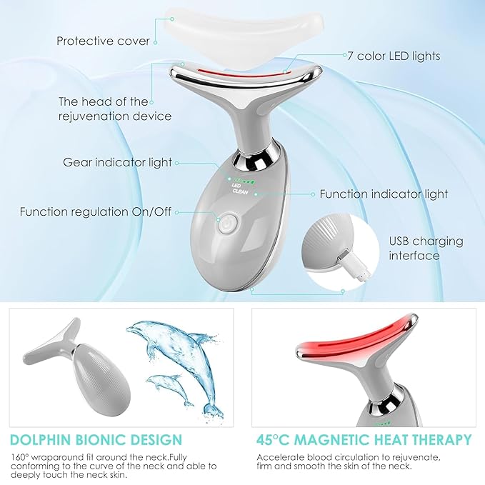 Red-Light-Therapy-for-Face and Neck with 7 Color, Facial Massager for Face and Neck, Face 𝖲 culpting Wand (Grey)