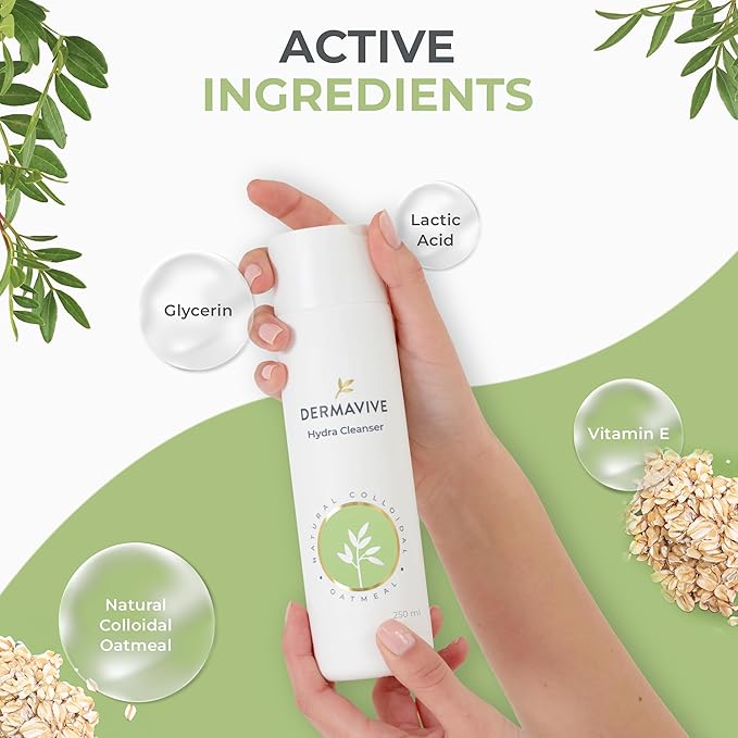 Gentle Facial Cleanser for Women & Men (8.45 oz) | Dermavive Deep Cleansing Hydra Cleanser Face Wash for Dry Skin, All Skin Types | Refreshing Non-Irritating Hydrating Facial Wash Daily Face Cleanser