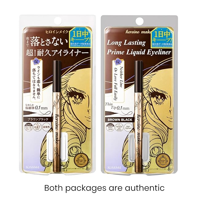 Heroine Make by KISSME Prime Liquid Eyeliner, Super Waterproof, Ultra Fine Tip for Precise Eye Makeup, Stay All Day Long, 02 Brown Black 0.4mL/0.01 Fl Oz