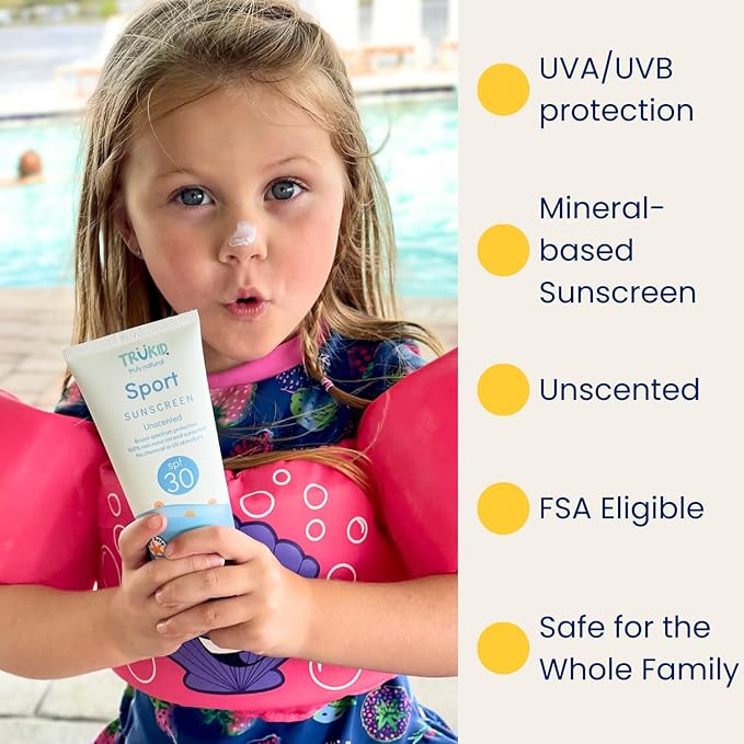 TruKid Sport SPF30 Face Sunscreen Unscented 3.4oz Baby Sunscreen, Natural Ingredients Kids Sunscreen, Reef-Friendly Travel Size Sun Screen, Beach Defense Sunscreen for Kids, Toddlers, Babies & Adults