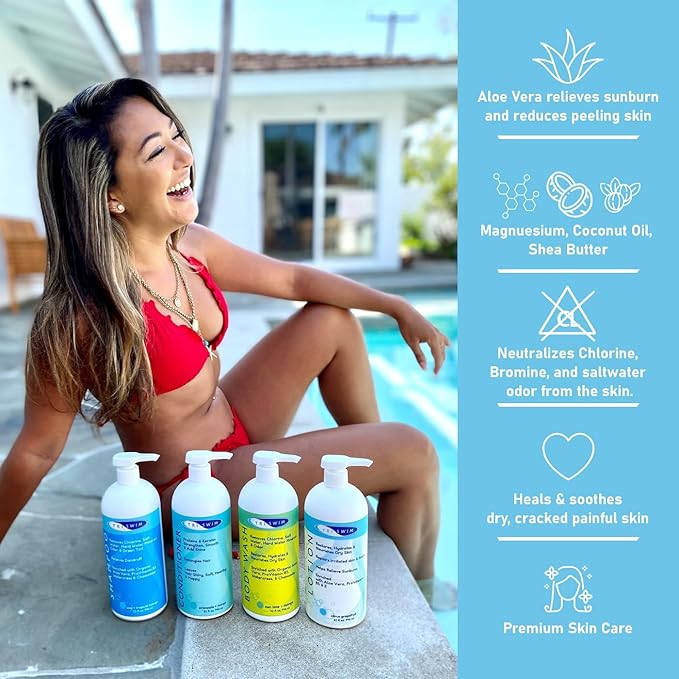 TRISWIM Swim Lotion 32oz | Neutralizes Chlorine, Bromine & Saltwater Odors | Hydrates, Restores & Nourishes Dry Skin | Aloe Vera, Shea Butter & Coconut Oil | Zen Grapefruit Scent
