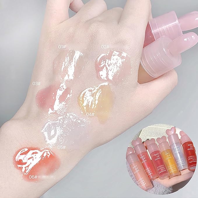 6 Colors Plumping Lip Gloss Set, Hhydrating Water Mirror Clear Lipstick Makeup, Shimmery Glitter Moisturizing Lip Gloss with Shimmery Finish - Lightweight, Sheer, and Hydrating