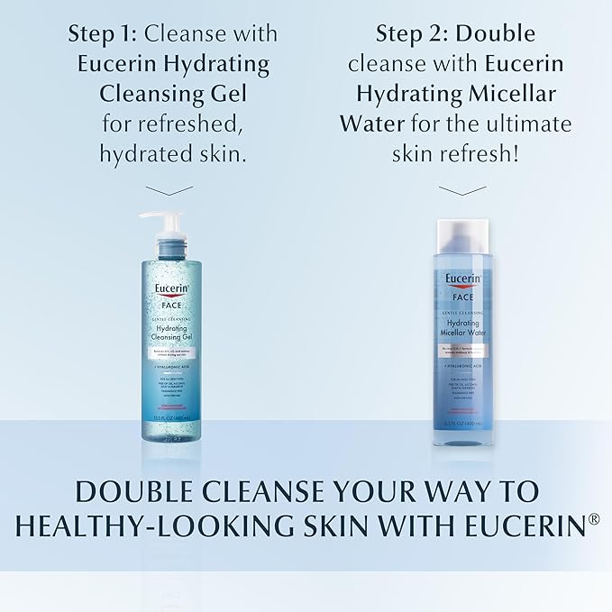 Eucerin Face Gentle Cleansing Hydrating Micellar Water, Face Cleanser and Makeup Remover with Hyaluronic Acid, 13.5 Fl Oz Bottle