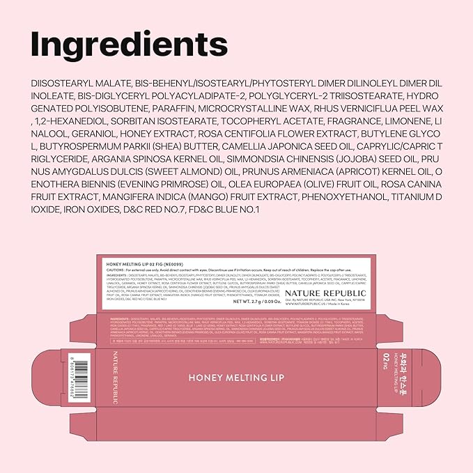 Nature Republic HONEY MELTING LIP (02 FIG) SOFT LIP STICK, Hydrating Gloss, Moisturizing balms, Sheer tint, Shine & Nude, Glowy Finish, korean make up