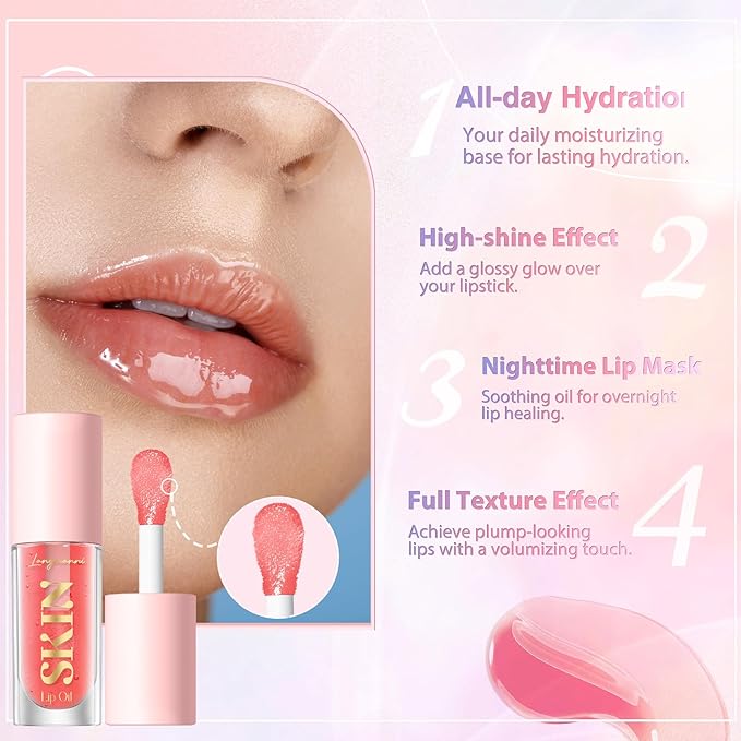 LANGMANNI Moisturizing Lip Oil,No-Sticky Lip Gloss Lip Balm Lip Care,Fruit Flavoured Lip Oil For Dry Lip's Moisturizing Hydrating And Nourishing ((Cherry+Coco))