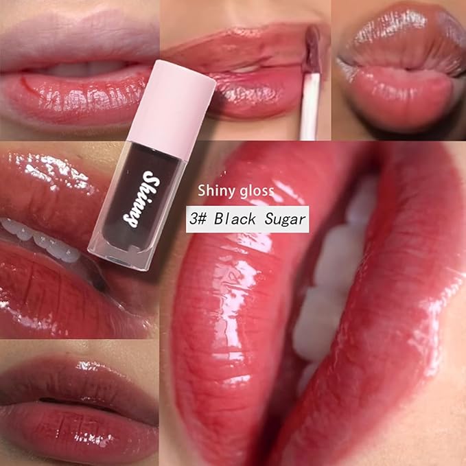 MAEPEOR Black Sugar Glossy Lipgloss 5 Colors Nourishing High-shine Glossy Lipgloss Luscious-colors Non-Sticky Shine Glossy Lipgloss (Black Sugar)
