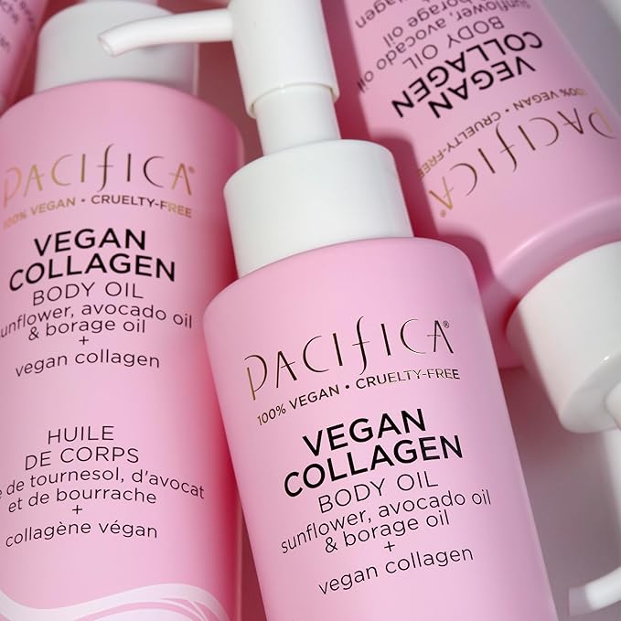 Pacifica Vegan Collagen Body Oil - Moisturizing, Hydrating Massage for Dry Skin, Soft & Radiant Glow, Jasmine Scent, 4 fl oz