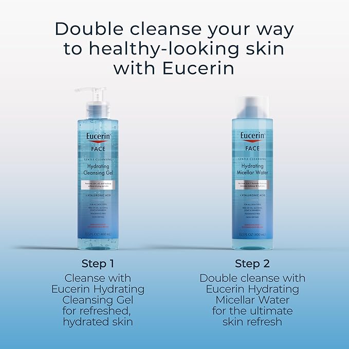 Eucerin Face Gentle Cleansing Hydrating Micellar Water, Face Cleanser and Makeup Remover with Hyaluronic Acid, 13.5 Fl Oz Bottle