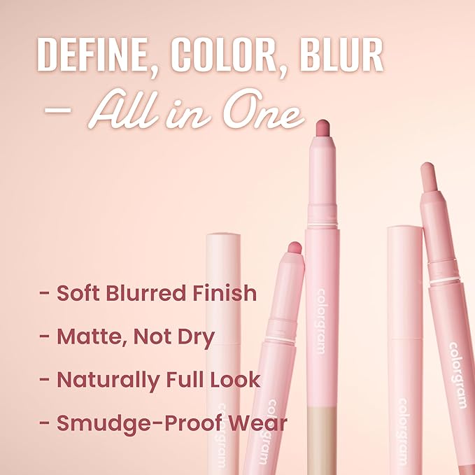 COLORGRAM All In One Over-Lip Maker 02 Cool Pink | Versatile Lip Liner & Contour with Natural Shades, Matte finish, Bigger and Fuller Lips, Plumping effect, Smooth creamy texture
