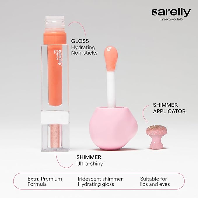 SARELLY CREATIVO LAB | Makeup Set Clear Lip Gloss + Shimmer and Shine | Beauty Vegan Skincare Make Up - Trending Lip Makeup | Apricot Honey Bourbon & Vermeil 24K