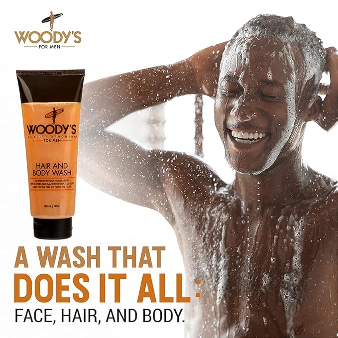Woody's Hair and Body Wash for Men – 2-in-1 Cleanser & Body Wash, Deep Cleansing, Hydrating, Refreshing Scent, Sulfate-Free, 10 fl oz, 1 Pack