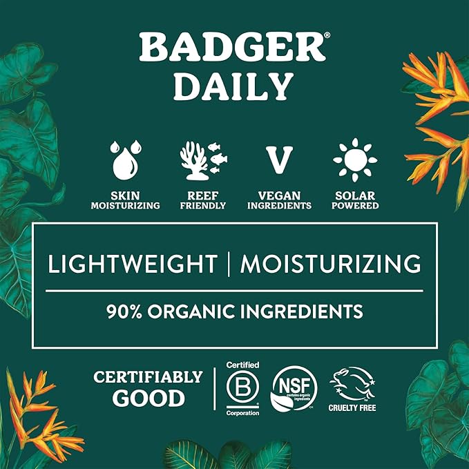 Badger Mineral Daily Sunscreen with Zinc Oxide, Organic Sunscreen Moisturizer with SPF 30, Hydrating Everyday Sunscreen Lotion, Vegan, Gluten Free & Unscented Body Sunscreen, 4 fl oz